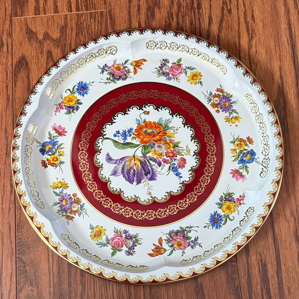 Daher Decorated Ware Elegant Floral Serveware Plate with Red and Gold Design